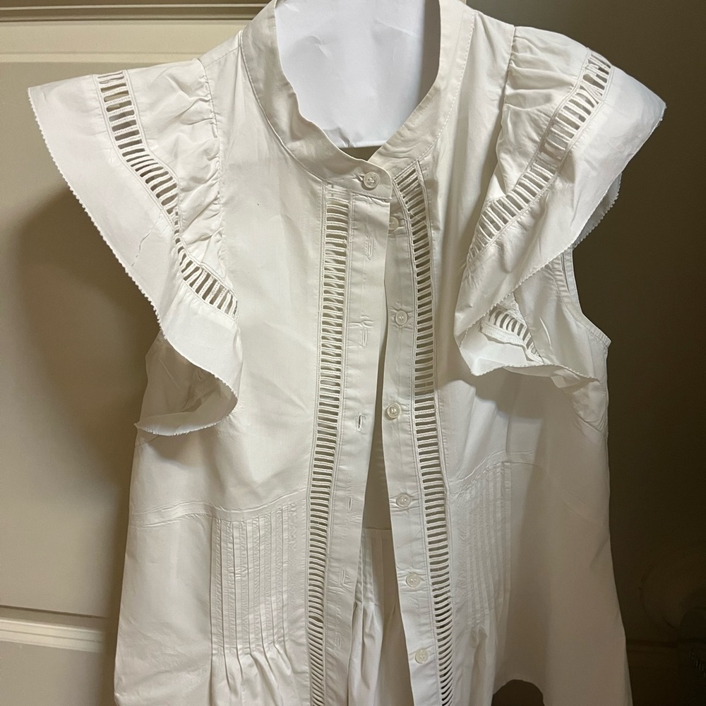 Sea New York White Ruffle Cotton Button Front Blouse Size Women’s 4